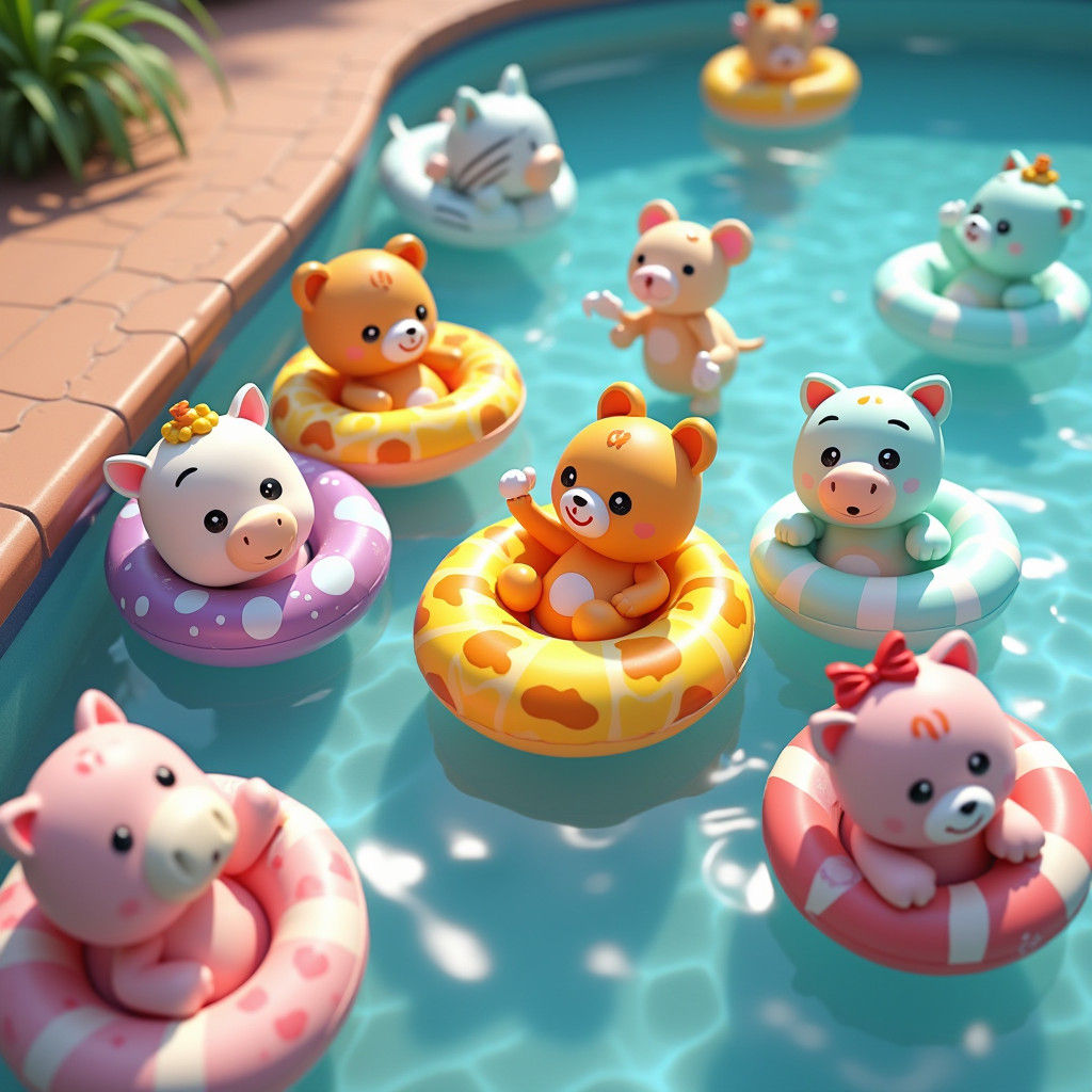 Colorful Animal Pool Toys in 3D Anime Style