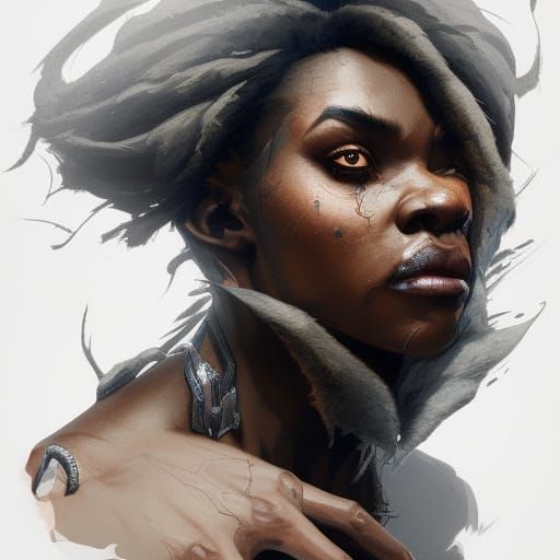 Detailed Black Werewolf Portrait in Digital Art Style