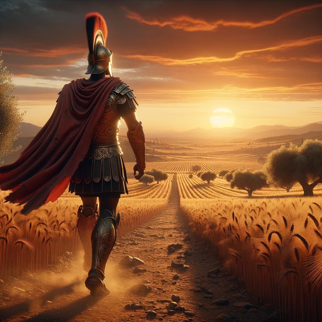 Ancient Greek Hoplite Soldier at Sunset in 4K