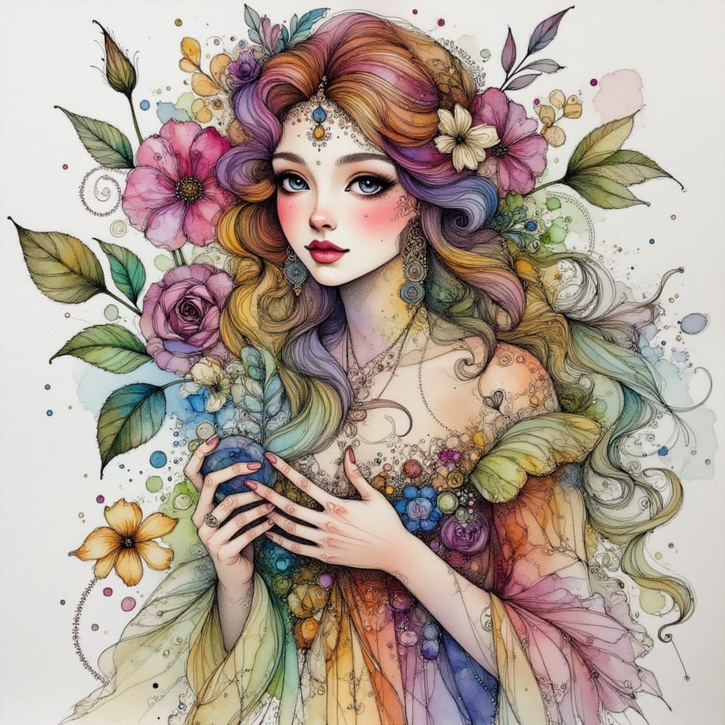 Belle with Rose in Neurographic Ink Style