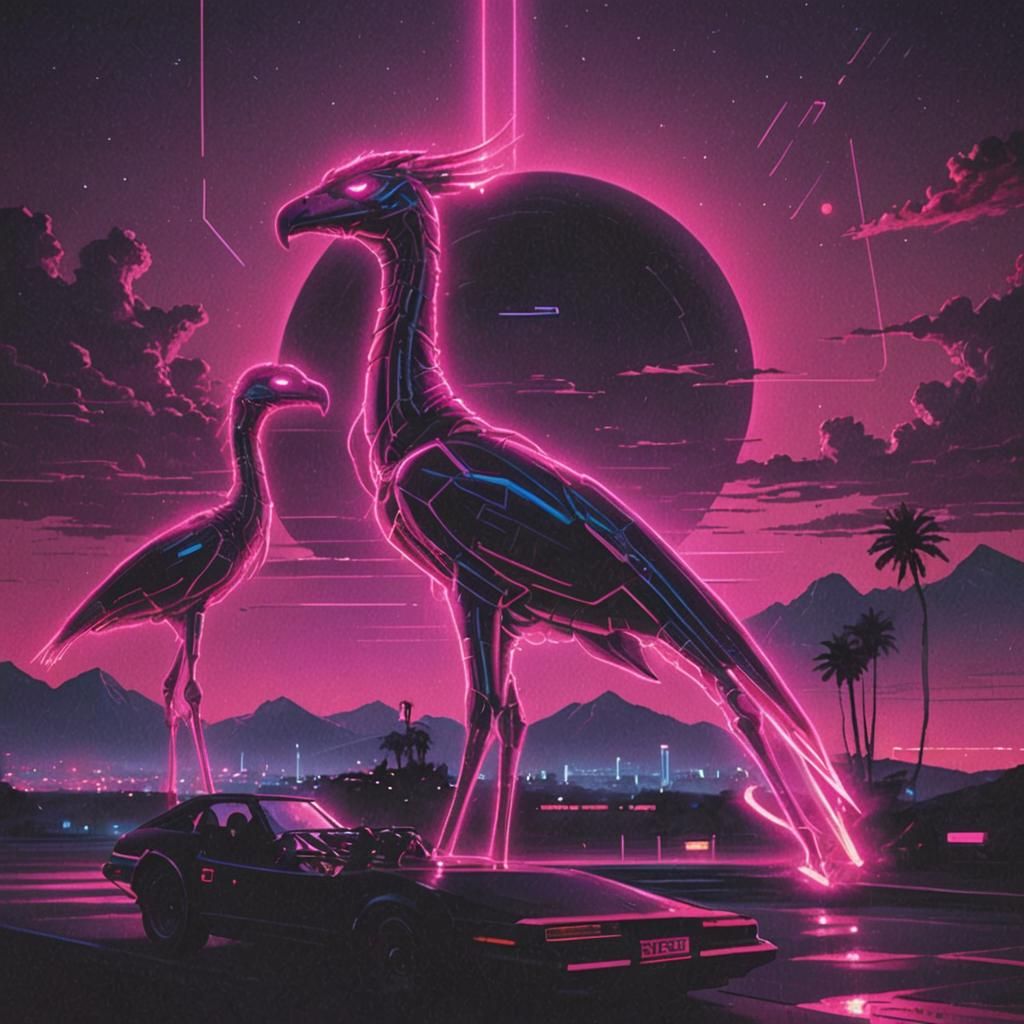 Vibrant Synthwave Scene with Neon Glow