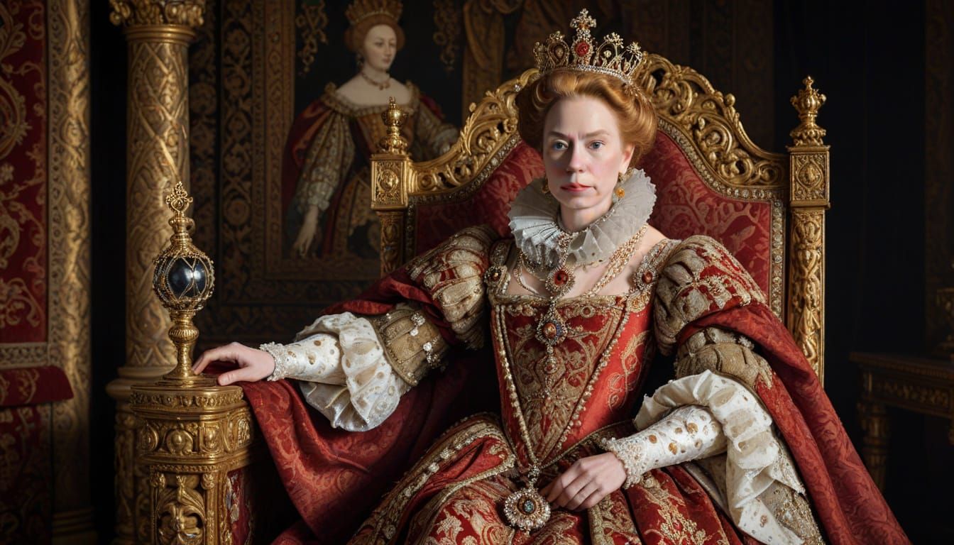 Queen Elizabeth I Seated on Ornate Golden Throne