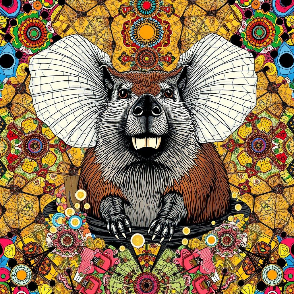 Vibrant, Abstract Geometric Landscape with Surreal Elements