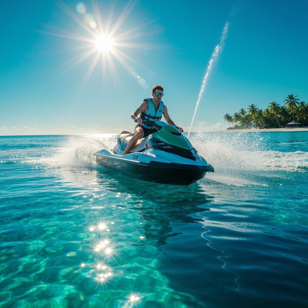 Jet Ski on Tropical Waters in Futuristic Style