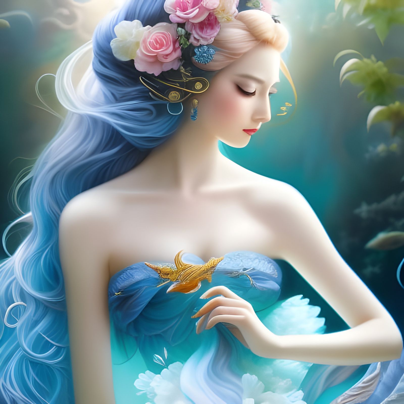 Anime Mermaid Princess in Rococo Style Underwater
