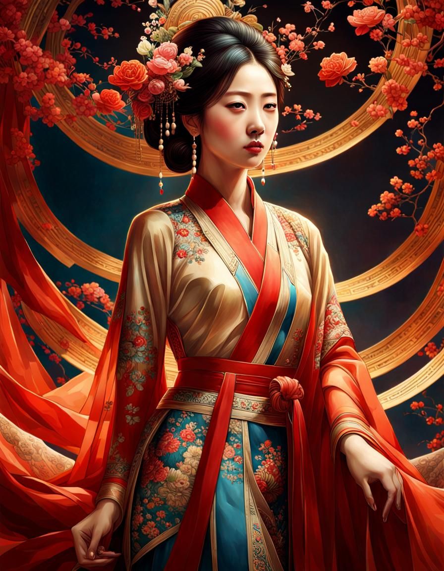 Hyperrealistic Woman Portrait Inspired by Wang Ximeng