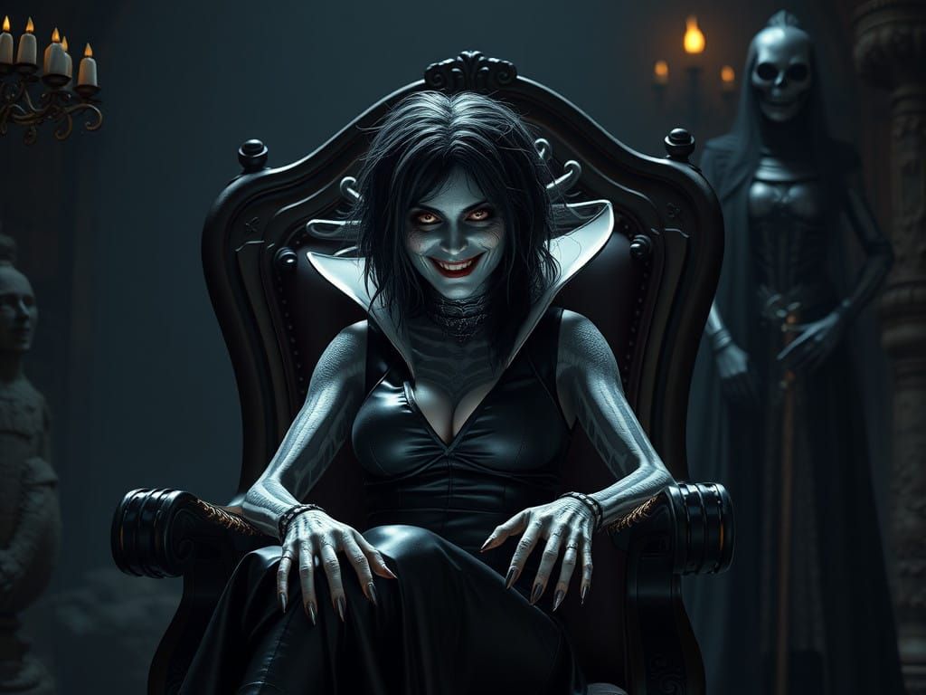 Surreal Dark Fantasy Portrait of a Sinister Witch in a Dunge...