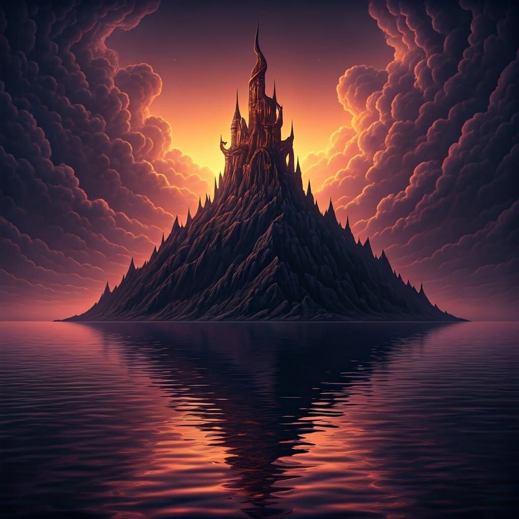 Gothic Pumpkin Castle on Hill Near Purple Lake