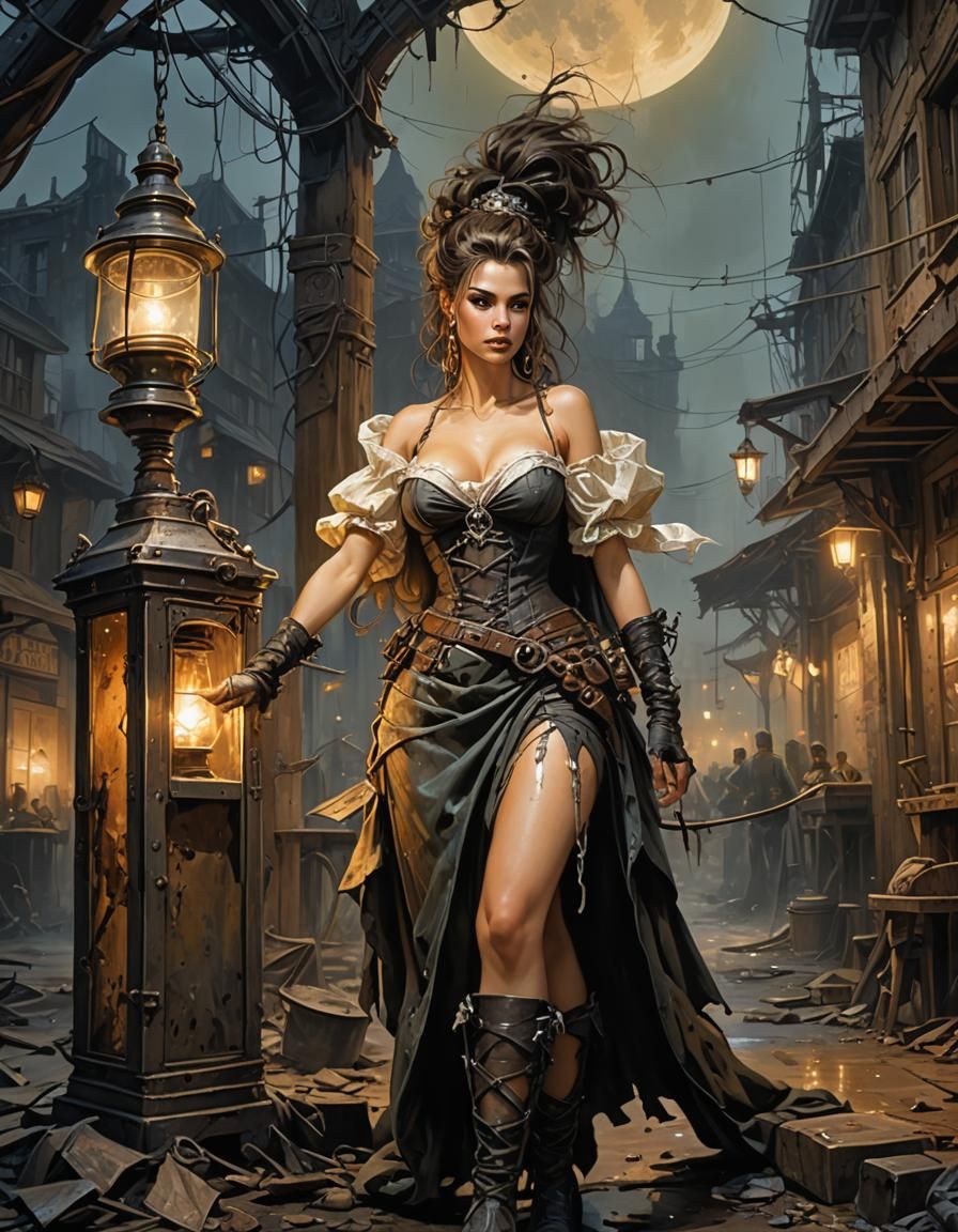 Cinderella in Post-Apocalyptic Bar, Acrylic Painting