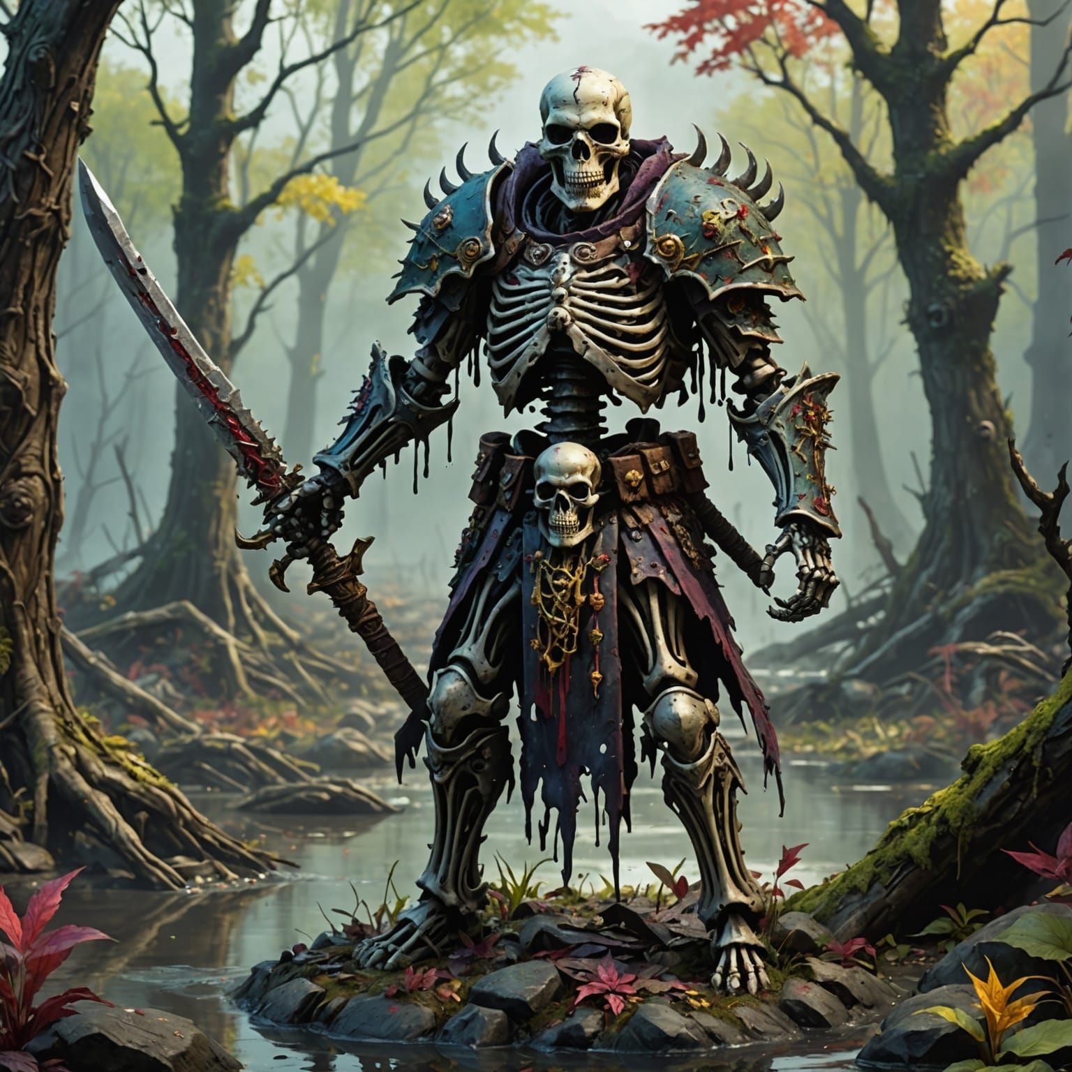 Zombie Skeleton Warlord in a Dripping Swamp