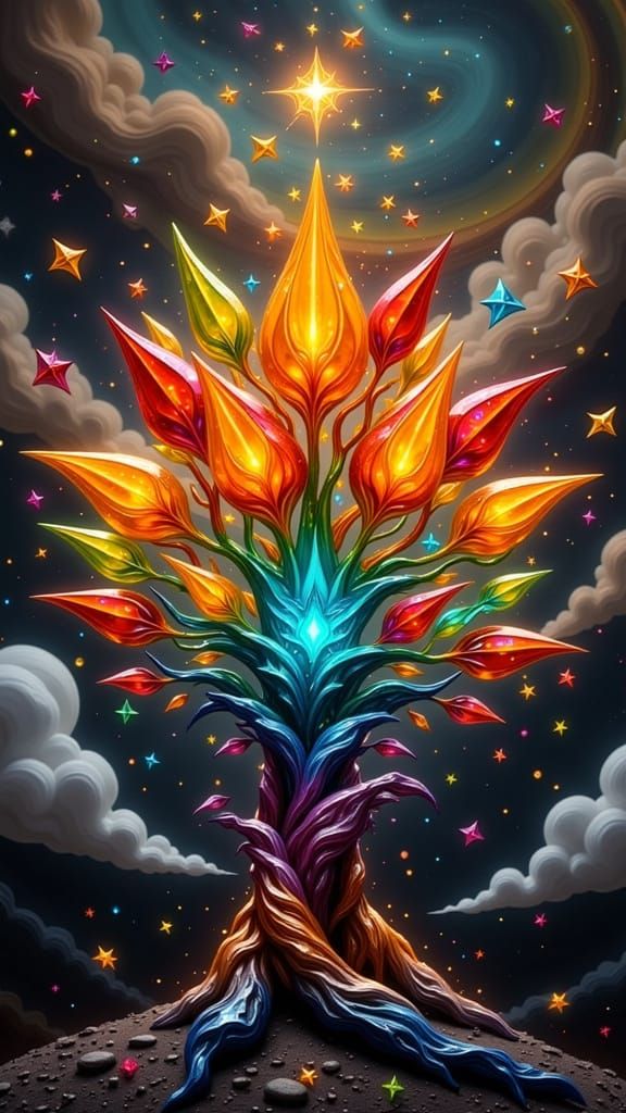 Glowing Gemstone Tree at Earth's Core, Radiant with Life