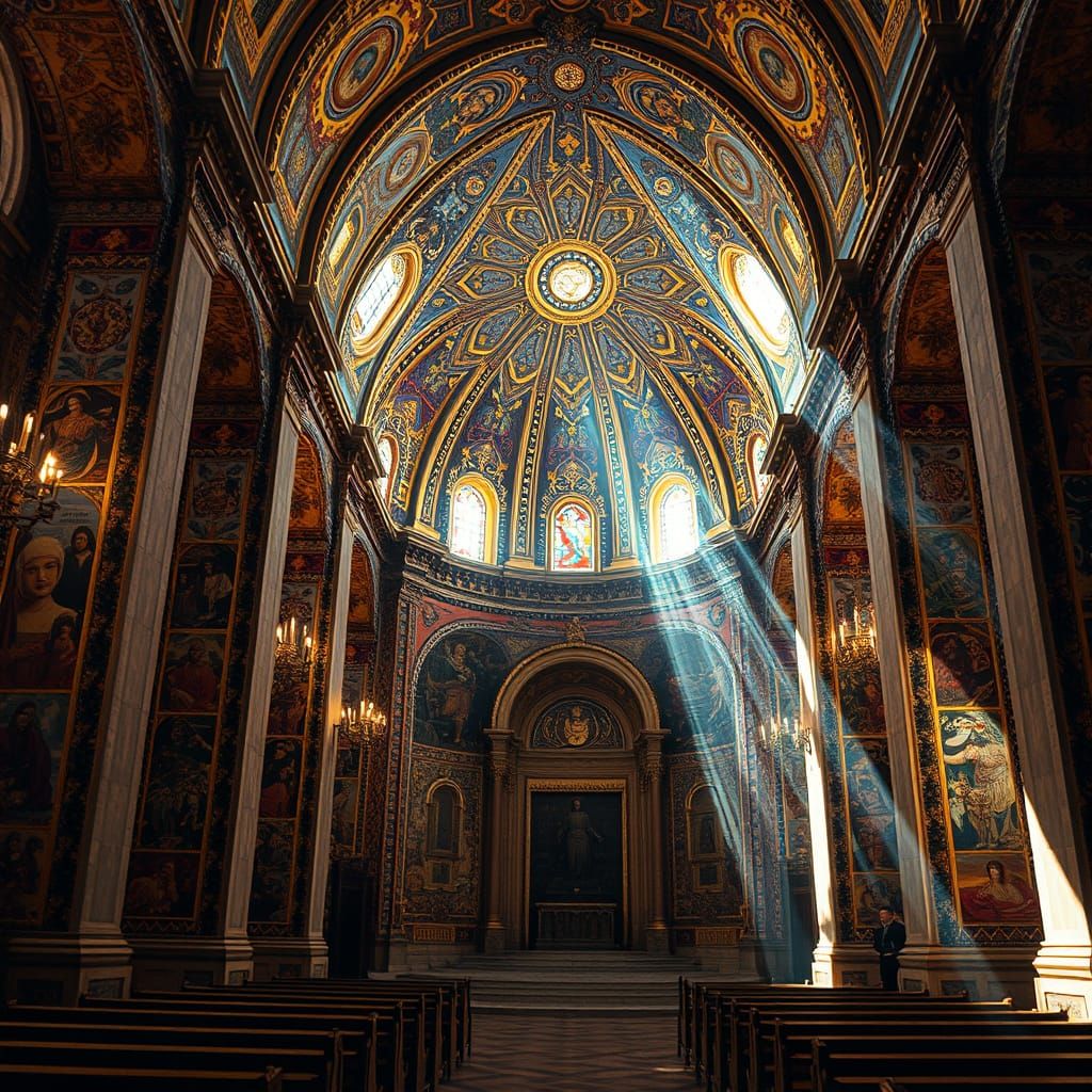 Golden Mosaic Cathedral in Cinematic Lighting