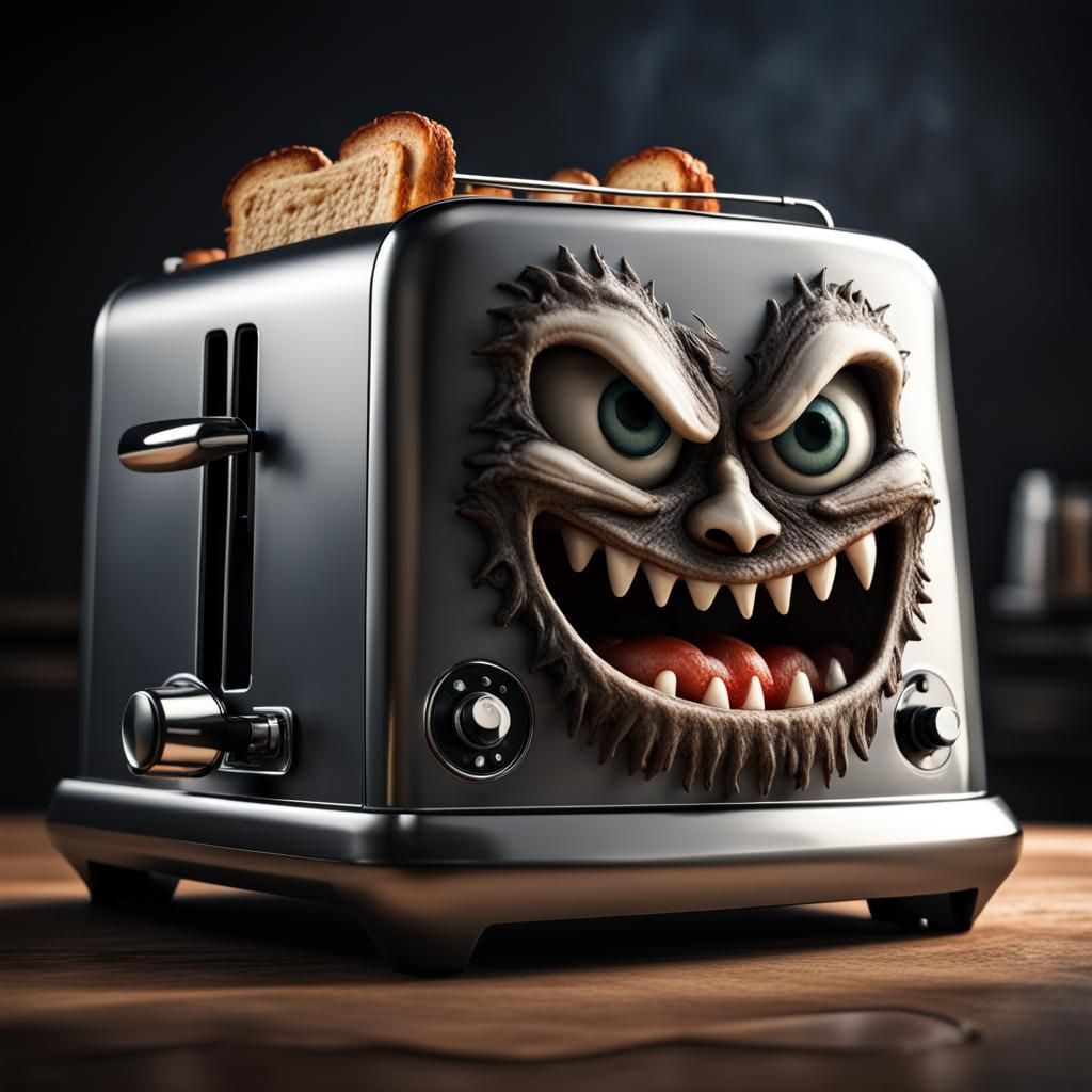 Monster Face Toaster in Hyperrealistic Style