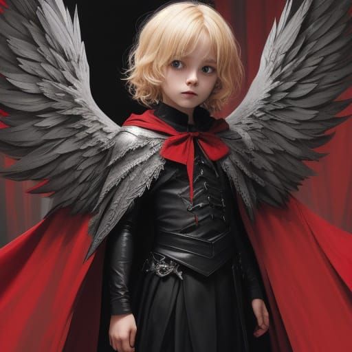 Sinister Fallen Angel Child with Red Wings