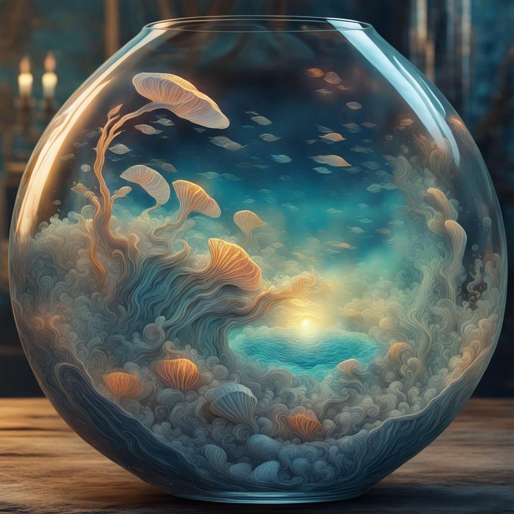 Underwater Fantasy Scene in Glass Clam Shell