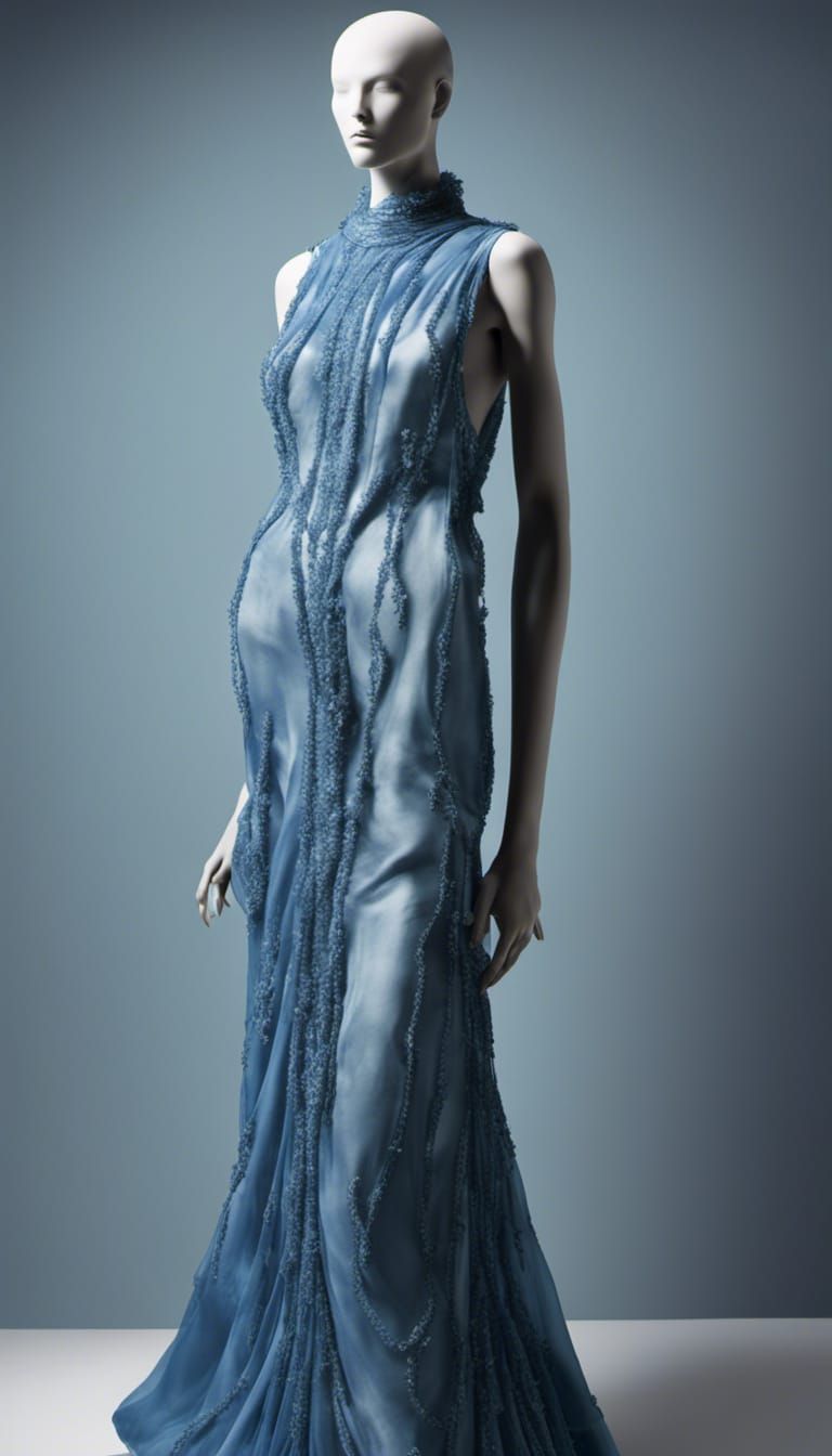 Mannequin in Blue Silk Gown, Haute Couture Photo