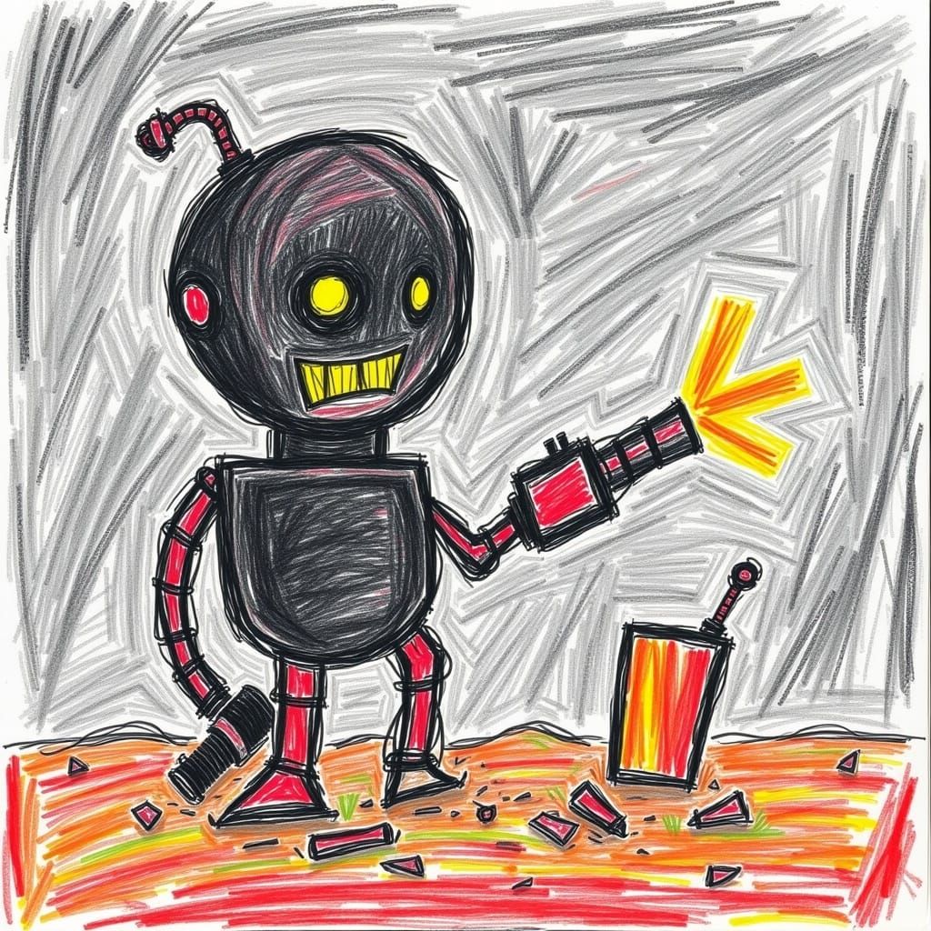 Creepy Crayon Robot with Shotgun