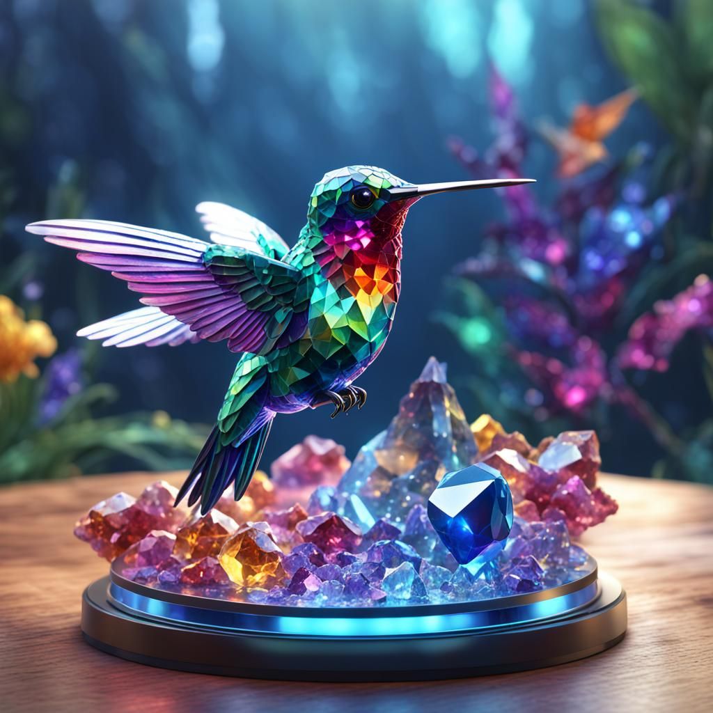 Brilliant Crystal Hummingbird Art, Detailed Matte Painting
