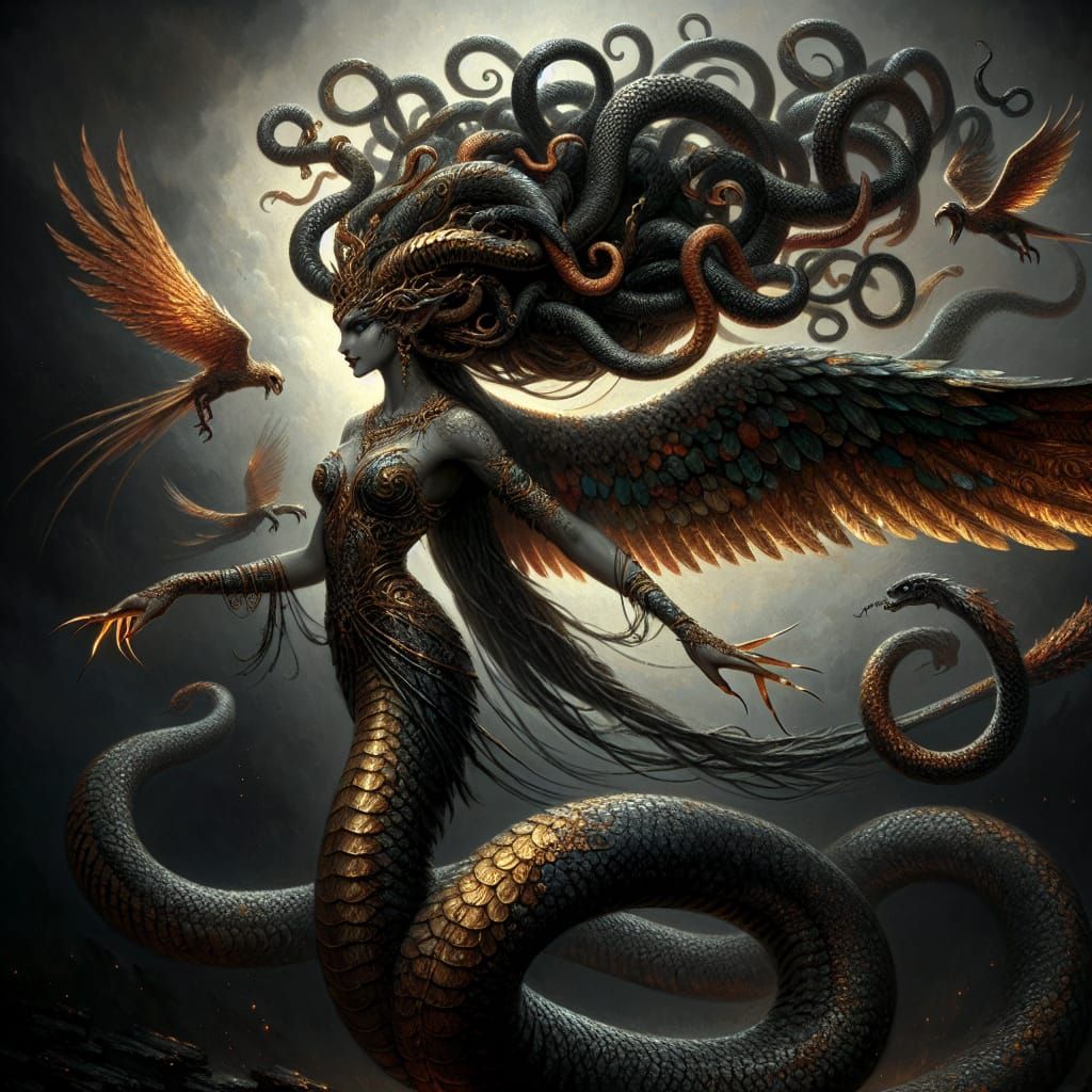 Dark Fantasy Gorgon in Oil Painting Style