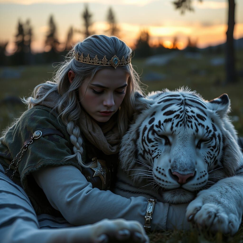 Ranger and White Tiger in Fantasy Realism