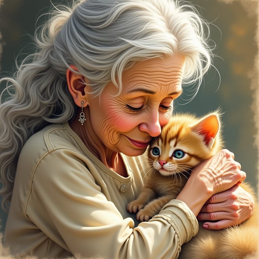 Heartwarming Kitten Snuggles: Impressionistic Style