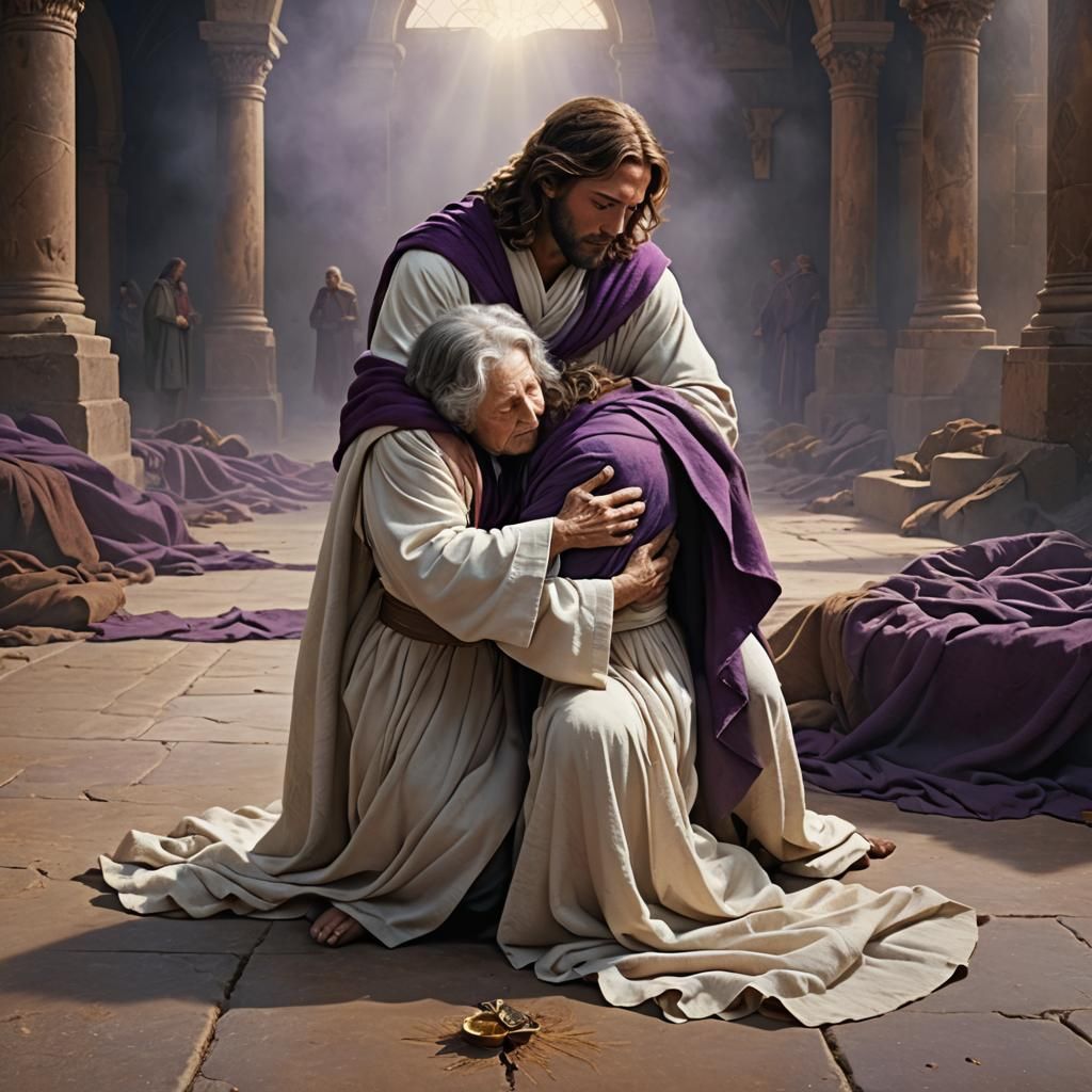 Jesus Hugs an Old Woman: Digital Matte Painting