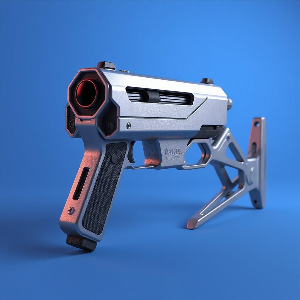 Futuristic Tommy Gun in Neon-Lit Minimalist Style