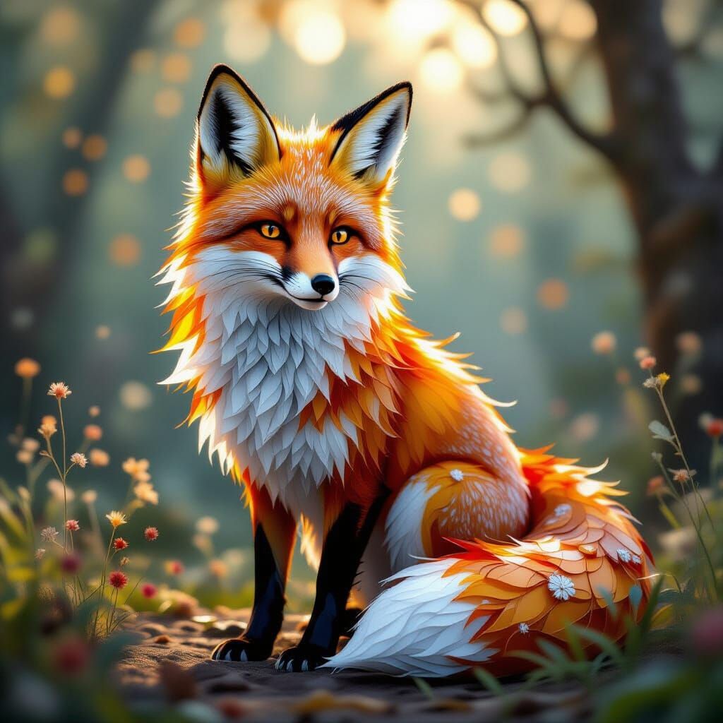 Fiery Glass Fox Sculpture with Ethereal Glow