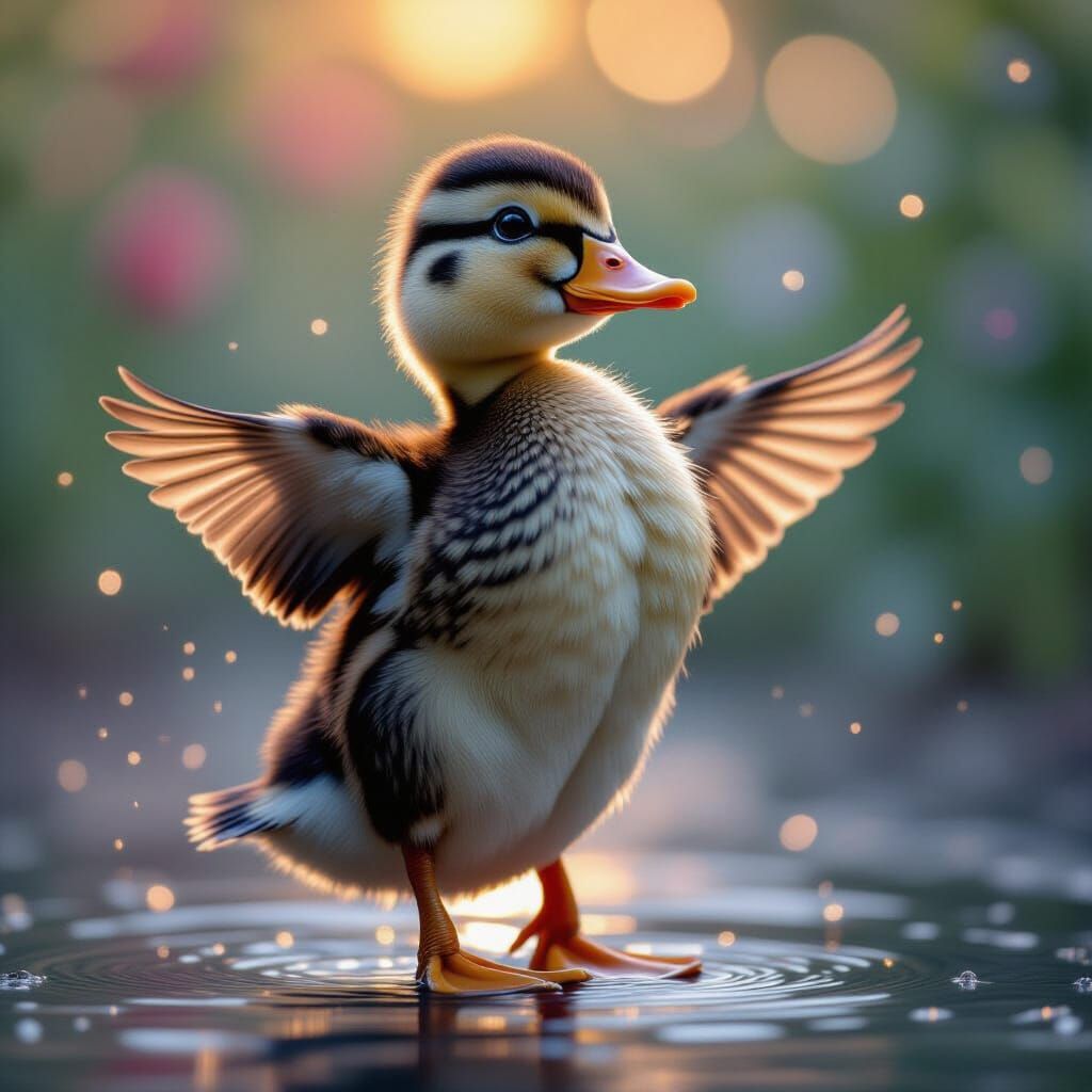 Hyperrealistic Dancing Duckling in Mixed-Media Photography