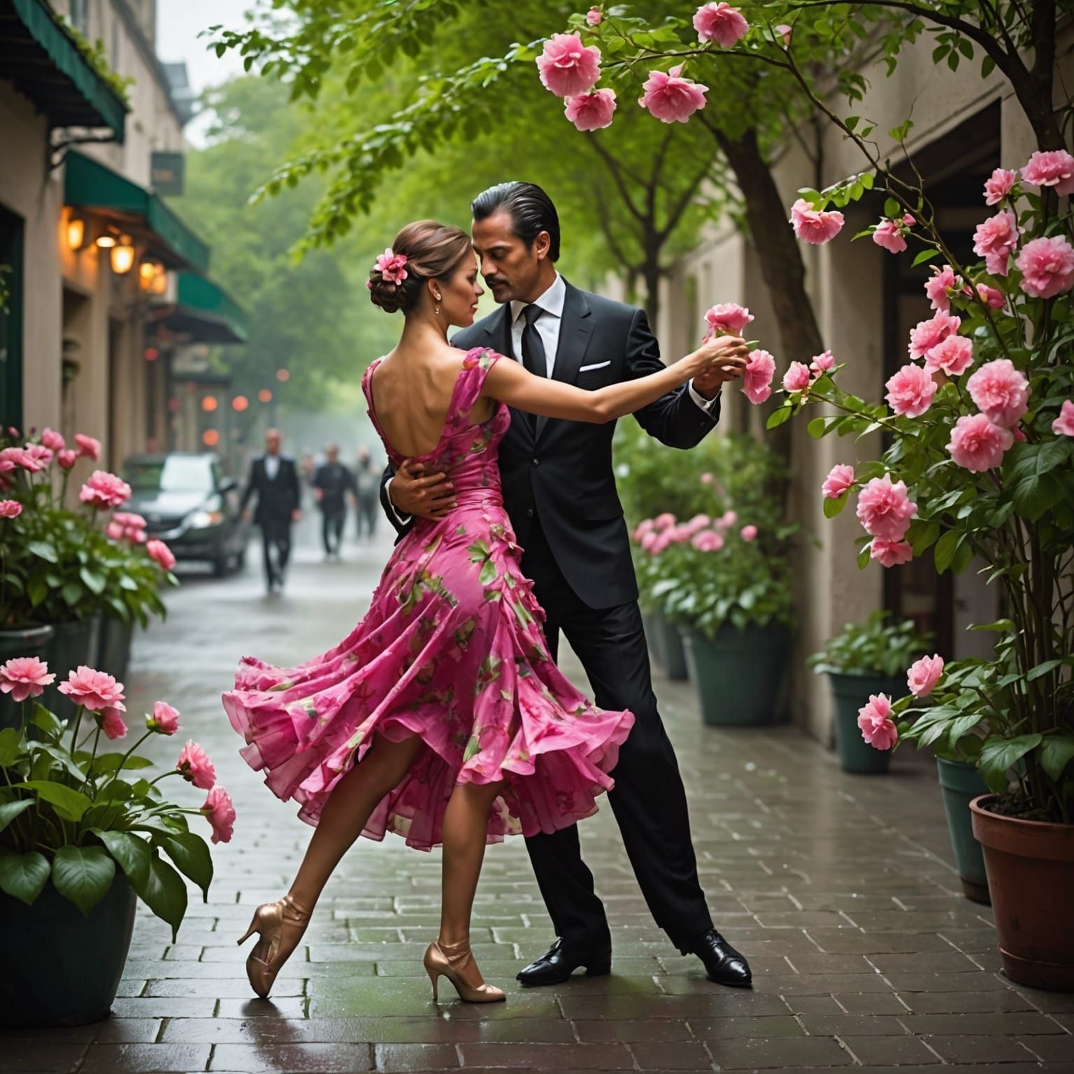 Floral Tango Dancers in a Mythical Setting