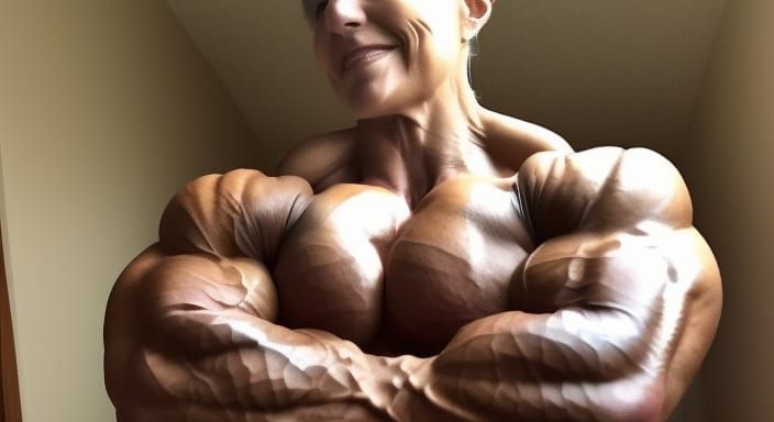 Extremely Muscular Female Bodybuilder Mom
