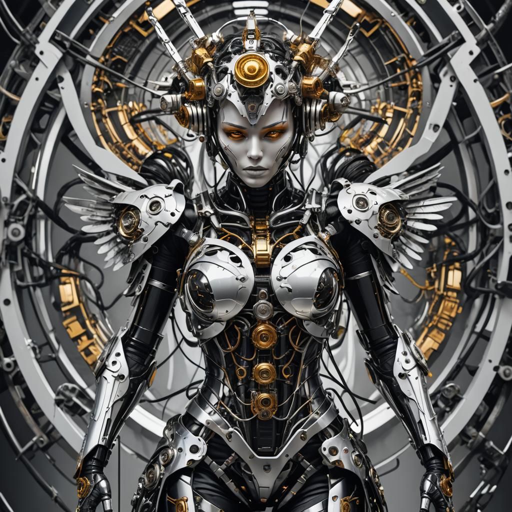Mechanical Angel Queen in Dark Futuristic Style
