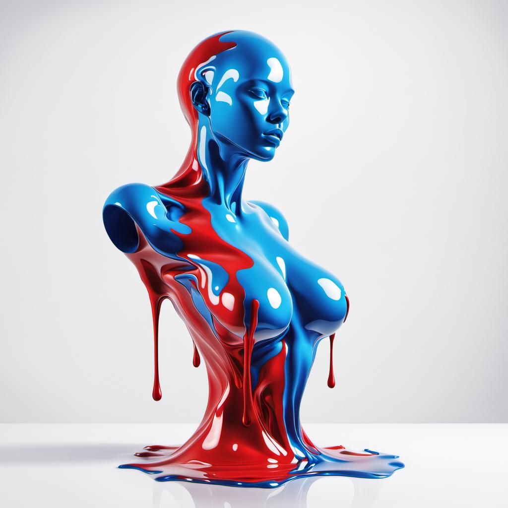 Abstract Blue Torso Sculpture in Red