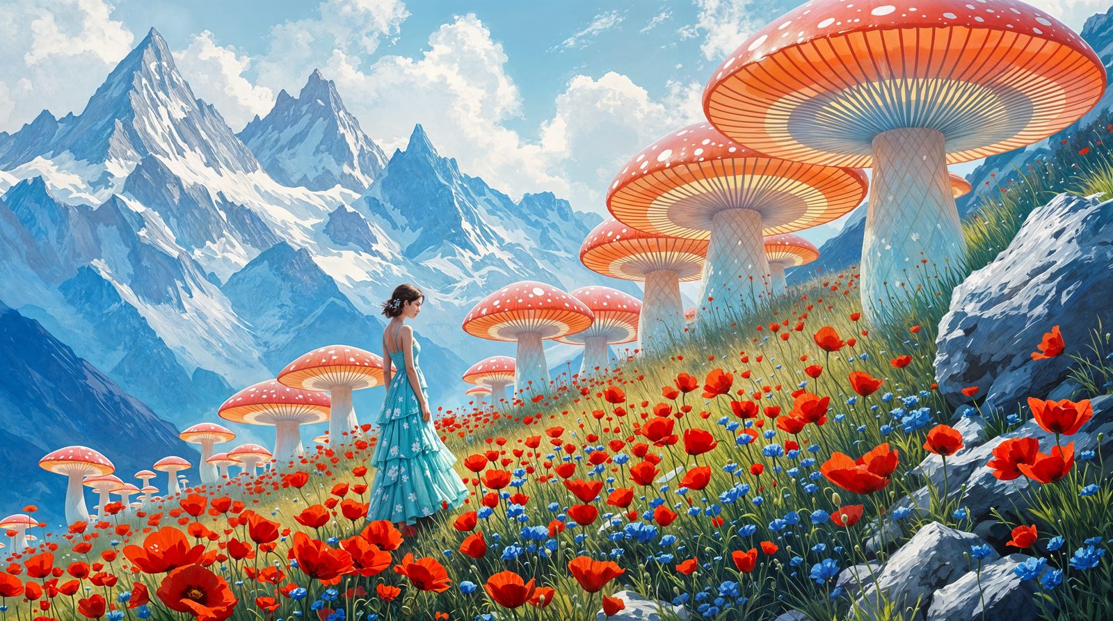 Whimsical Hillside Fantasy in Impressionistic Style