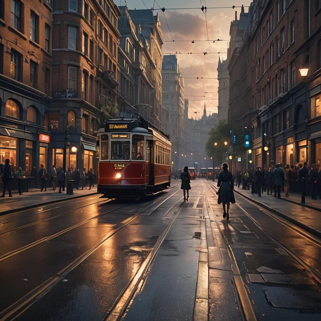 Girl on London Tram: Detailed Matte Painting