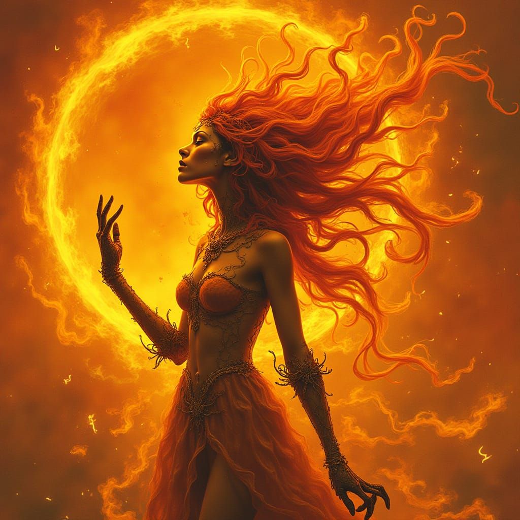 Surreal Flame Whirlwind in Dynamic Syd Mead Style