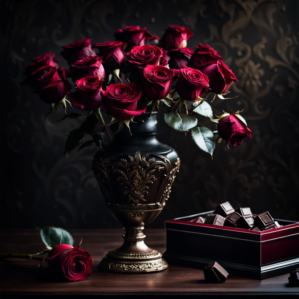Dark Fantasy Still Life with Dead Roses