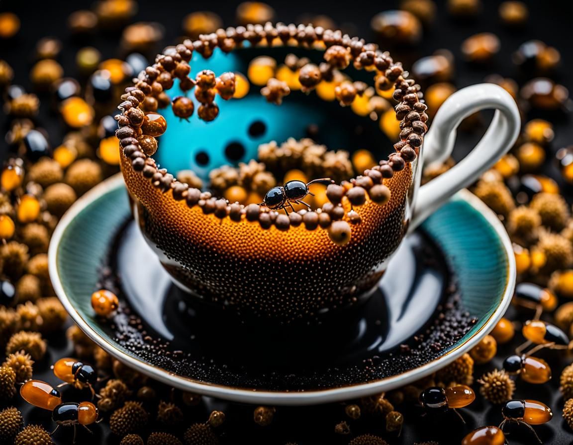 Ant Colony in Cup: Hyperrealistic Macro Photography