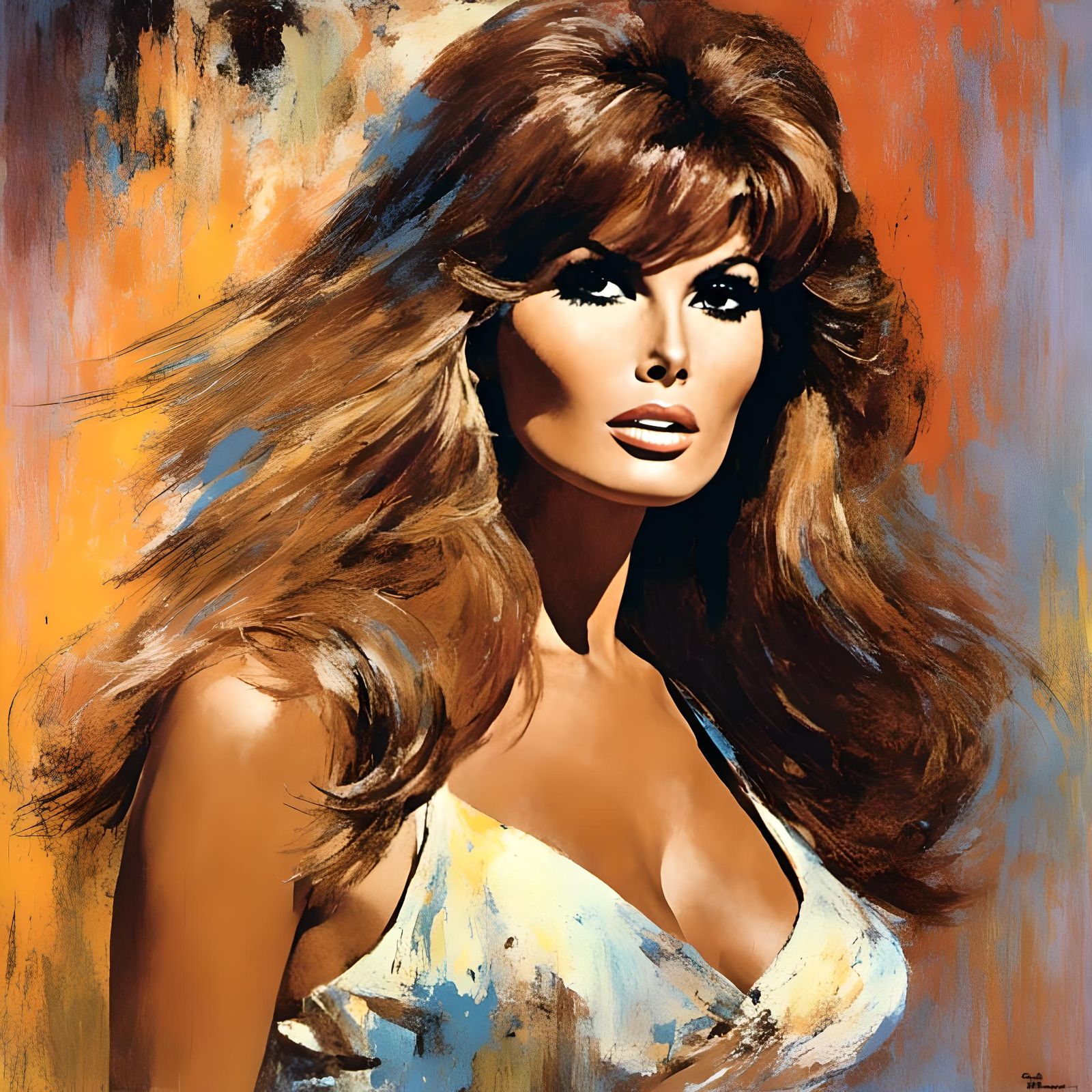 Raquel Welch Impressionist Portrait in Chiaroscuro Lighting