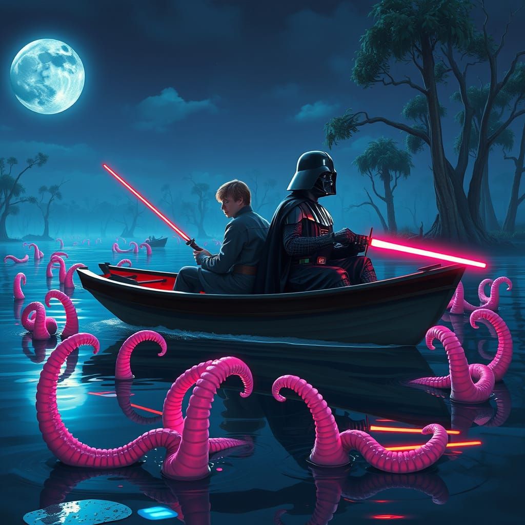 Lightsaber Fishing in Moonlit Swamplands