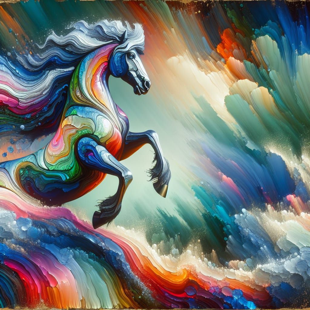 Iridescent Ammolite Stallion in Digital Renaissance Style