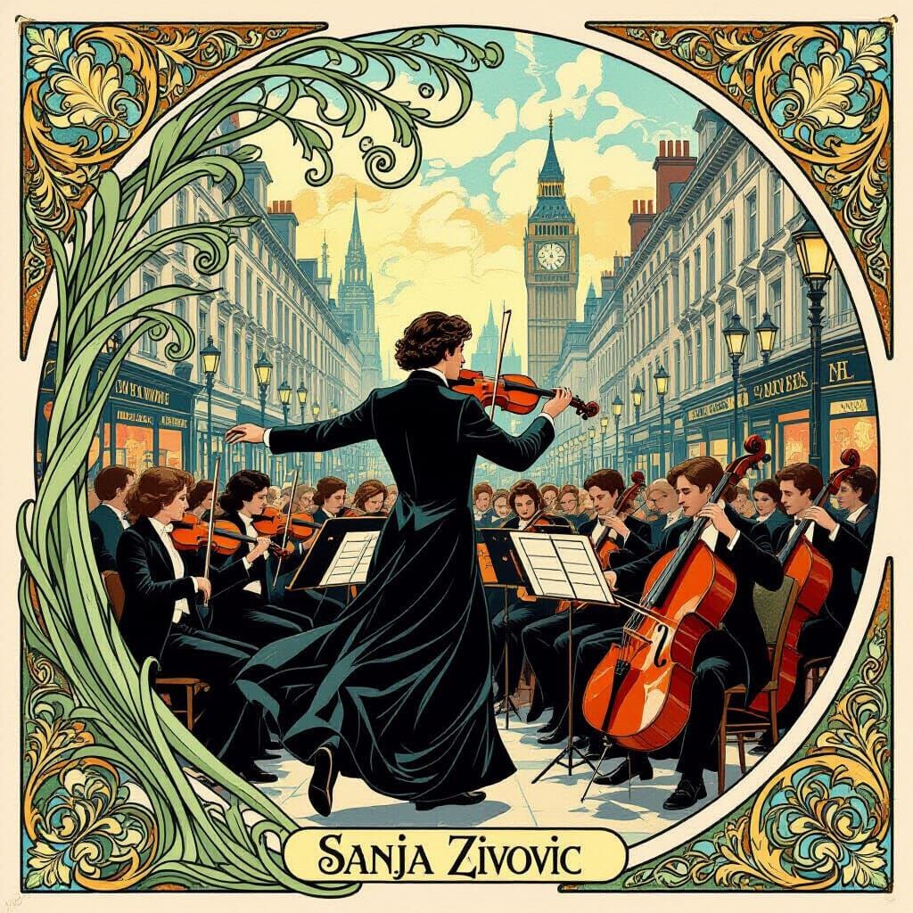 Art Nouveau Conductor Leads Orchestra Through London Streets