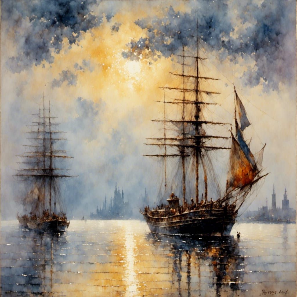 Mississippi River Morning in Pointillist Batik Style