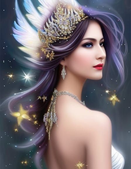 Angelic Princess with White Wings in Fairycore Style