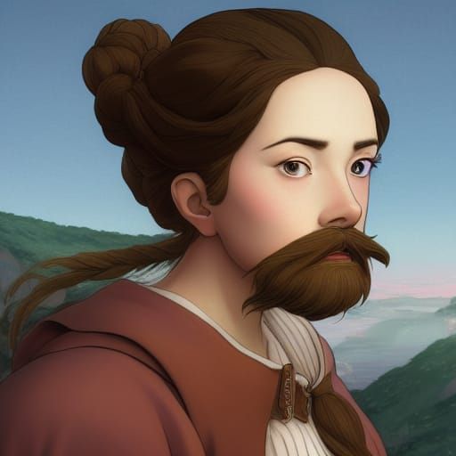 Dwarf Woman Portrait in Renaissance Anime Style