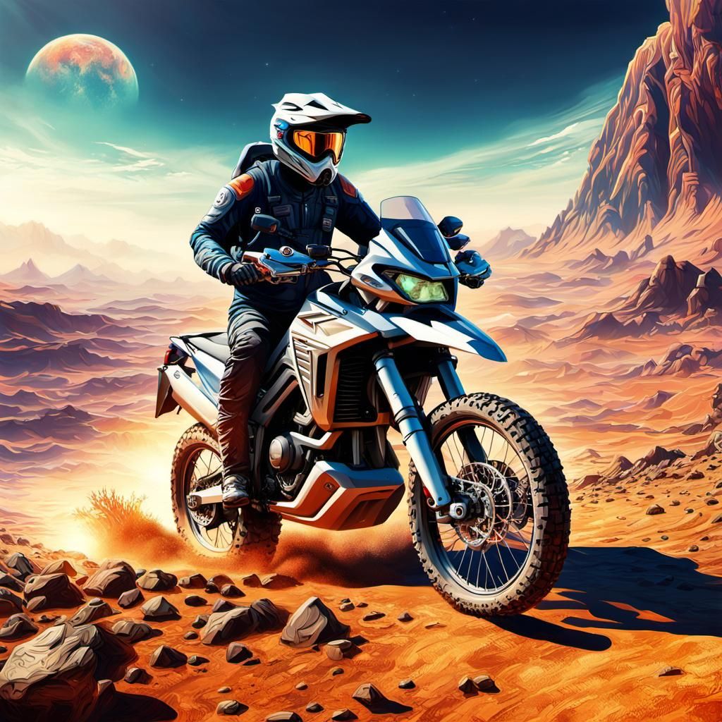 Adventure Motorcycle on Alien Planet: Hyperrealistic Concept...