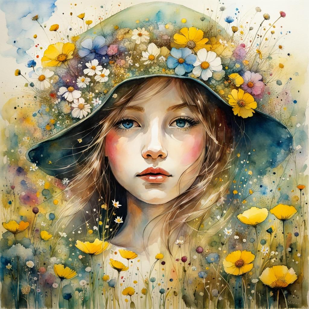 Portrait of Girl and Flowers