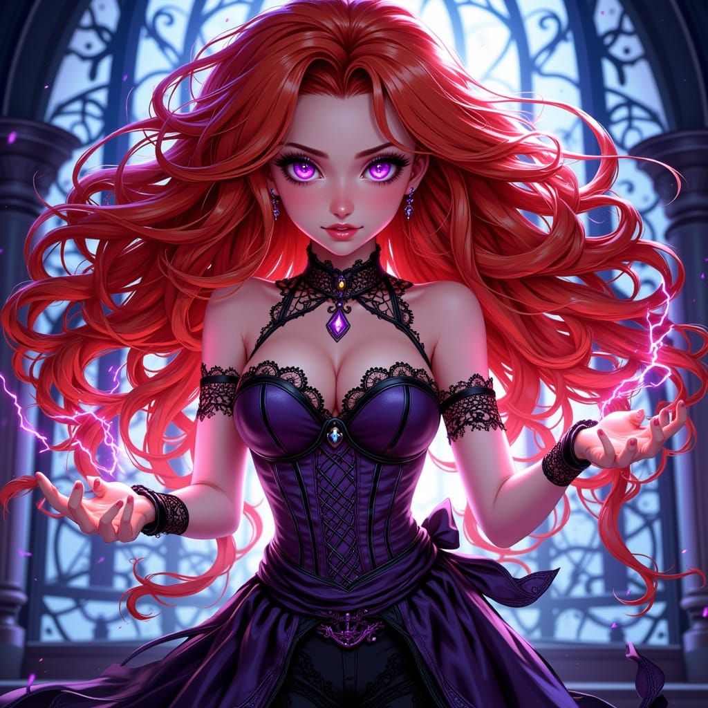 Anime Sorceress Conjures Lightning with Vibrant Colors