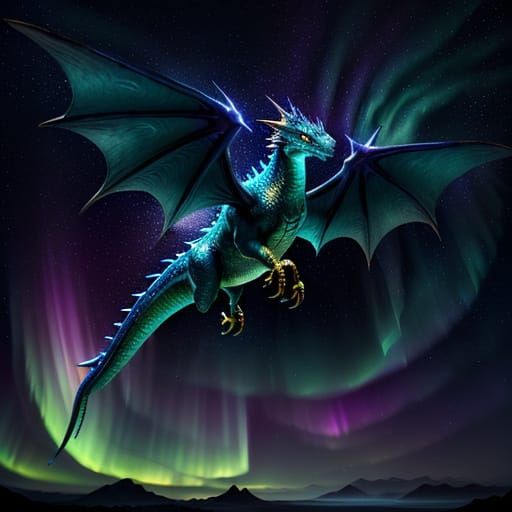 Majestic Dragon Soars Through Celestial Aurora in Dreamlike ...