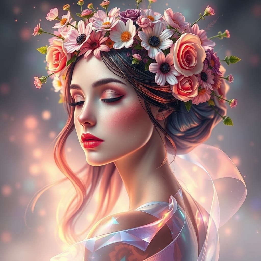 Luminous Woman: Art Nouveau 3D Watercolor Portrait